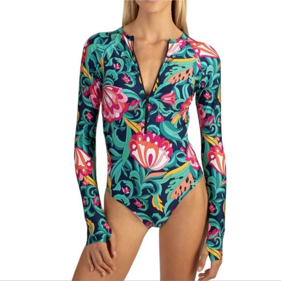 Trina Turk Other - Trina Turk Womens Botanical Floral Long Sleeve One Piece Swimsuit 3671045M NEW